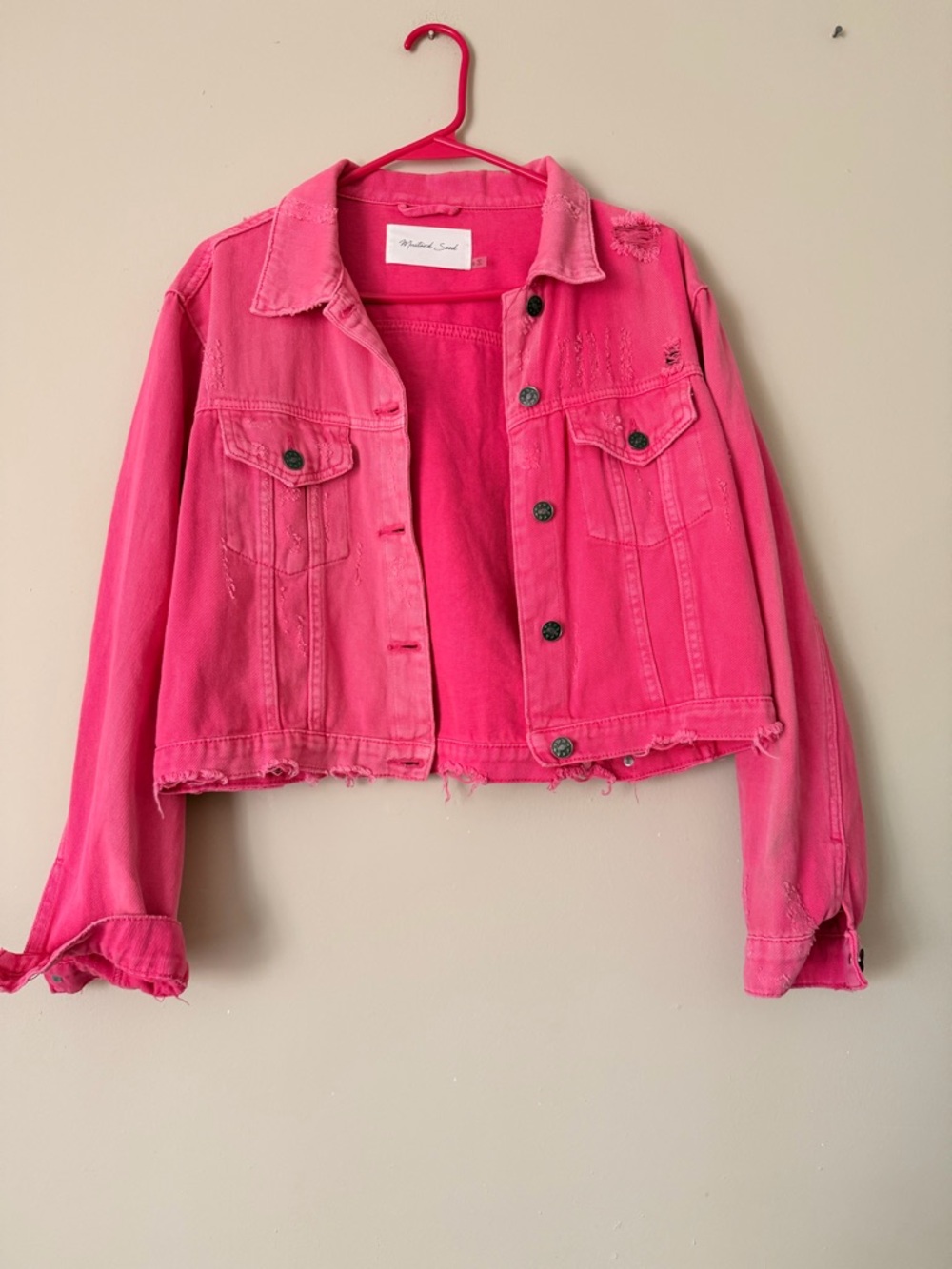 Mustard Seed Hot Pink Cropped Denim Jacket